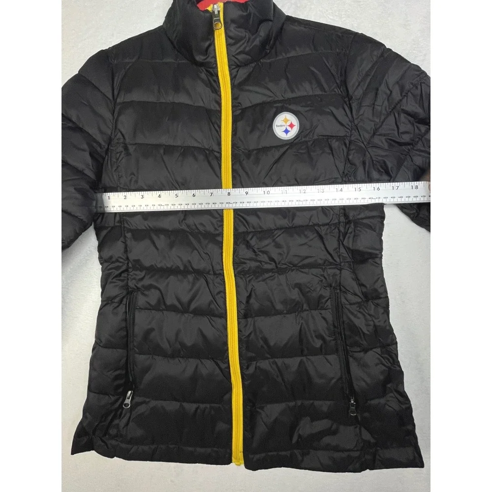NFL Pittsburgh Steelers Puffer Jacket Women Small Black Yellow Quilt Zip Up - Picture 6 of 13